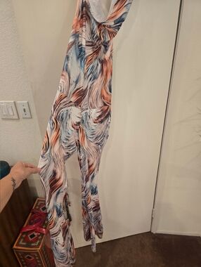 Womens Multicolor Swirl-Print Jumpsuit With Hood